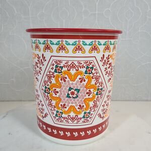 VINTGE Tupperware One Touch Canister Red Lidded Orange Rosemaling Tole Red 90s